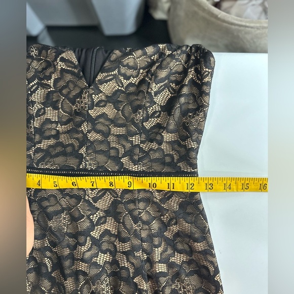 NEW Dress The Population Jaleah Cap Sleeve Faux Wrap Lace Dress in Black Nude S - Picture 12 of 12